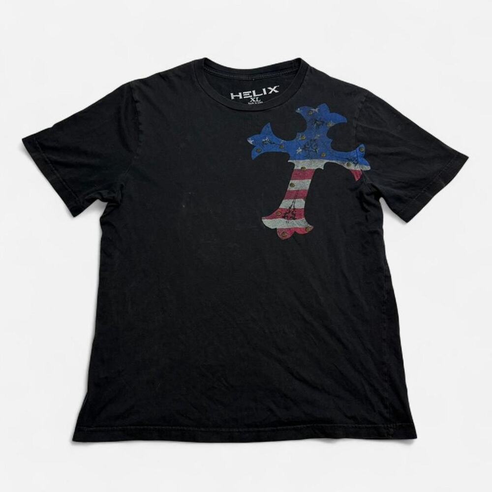 Helix USA American Flag Cross Graphic T-Shirt Black XL Made in USA